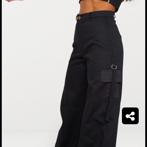 Black Cargo Wide Leg Trousers - Picture 6 of 8